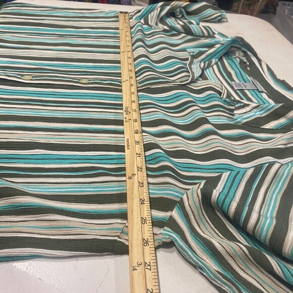 Catherines Button-Front Tunic Top Womens 2X 22/24W Striped Roll Tab Sleeves Ligh - Picture 6 of 8